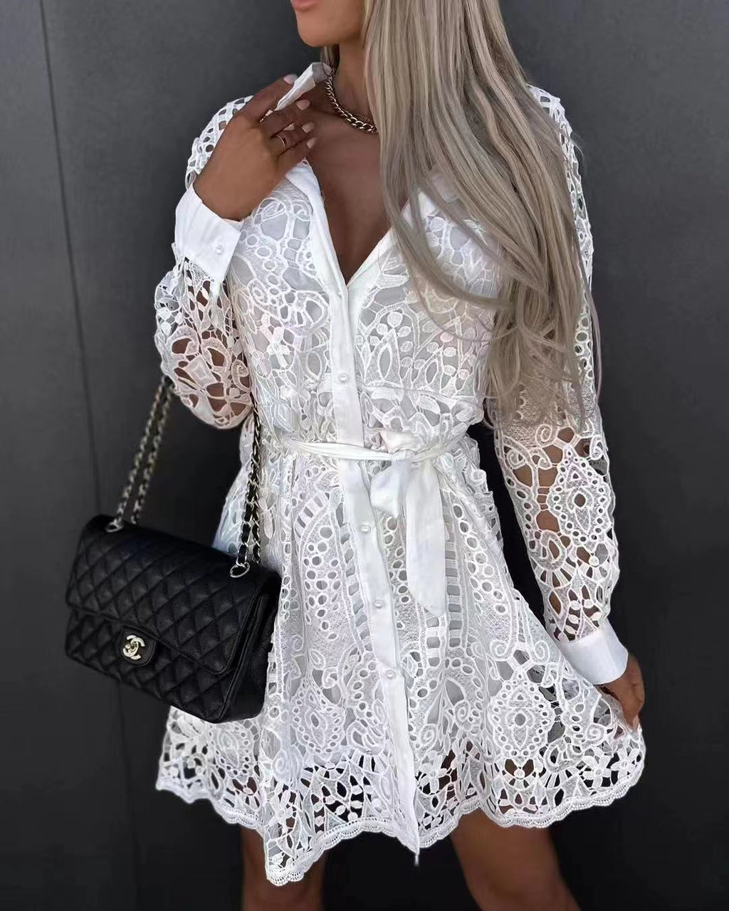 Fashion temperament mini lace dress