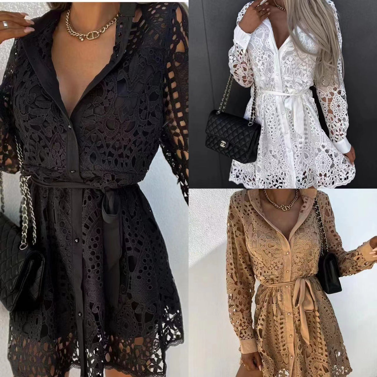 Fashion temperament mini lace dress