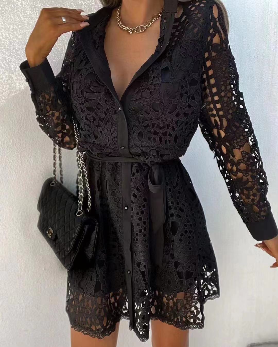 Fashion temperament mini lace dress