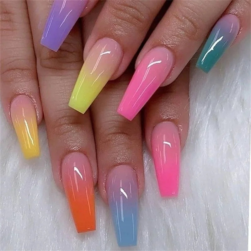 24pcs/bag Artificial Long Rainbow Nails Manicure Charms