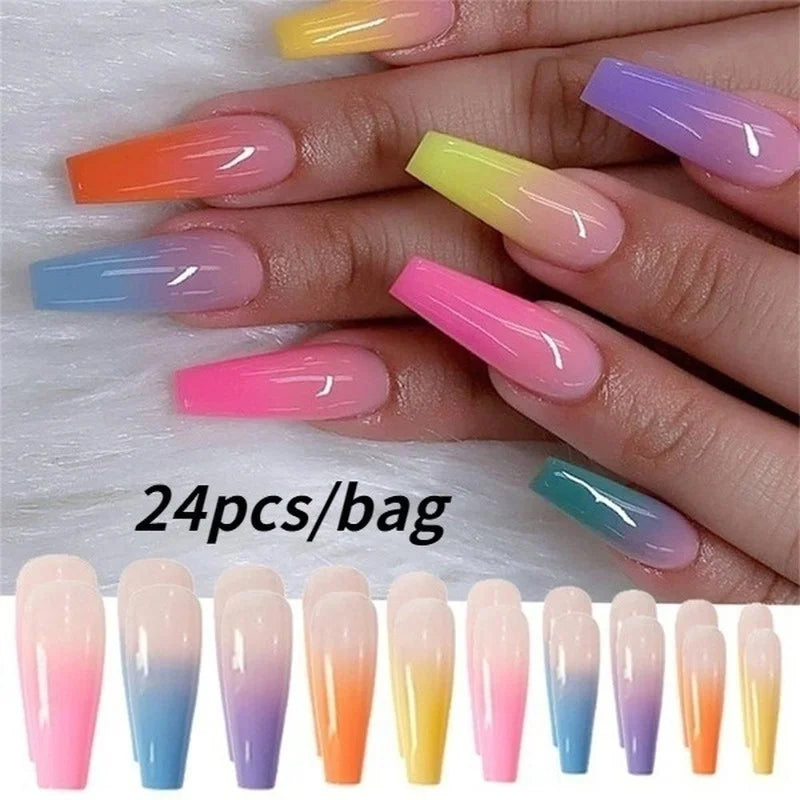24pcs/bag Artificial Long Rainbow Nails Manicure Charms