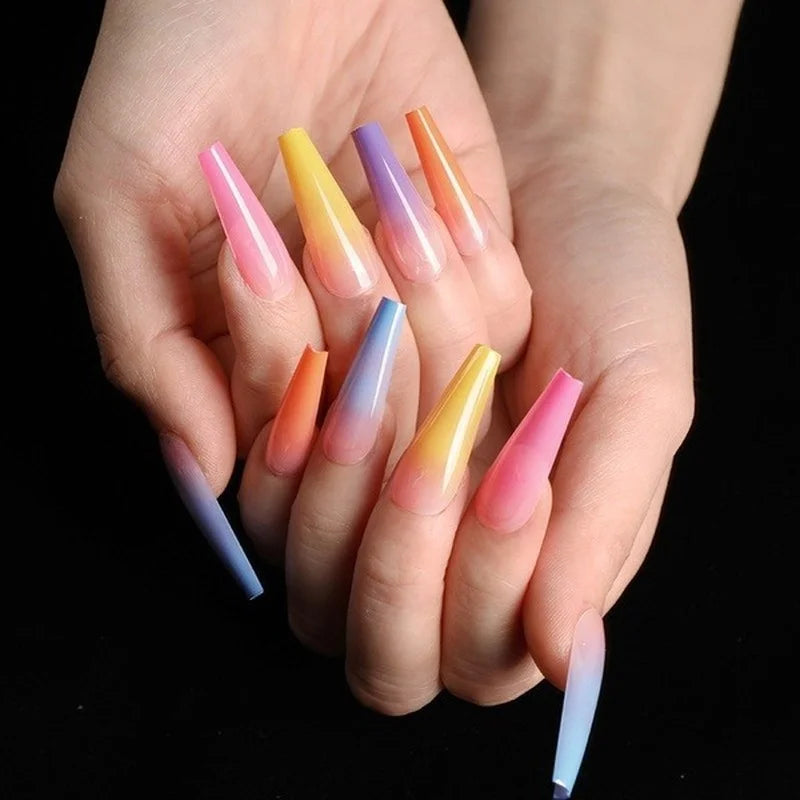 24pcs/bag Artificial Long Rainbow Nails Manicure Charms