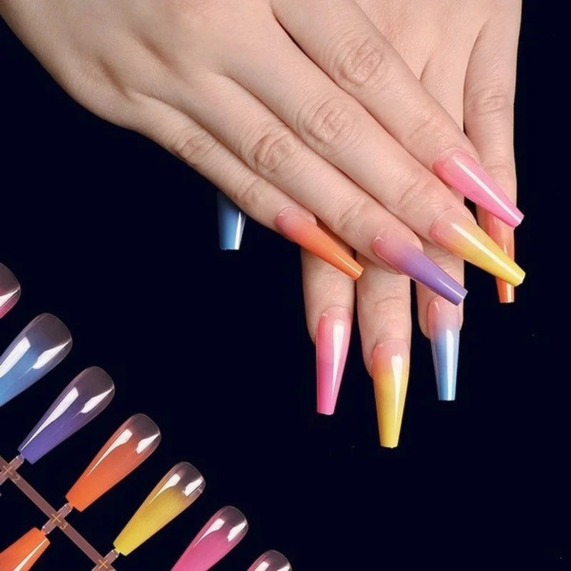 24pcs/bag Artificial Long Rainbow Nails Manicure Charms