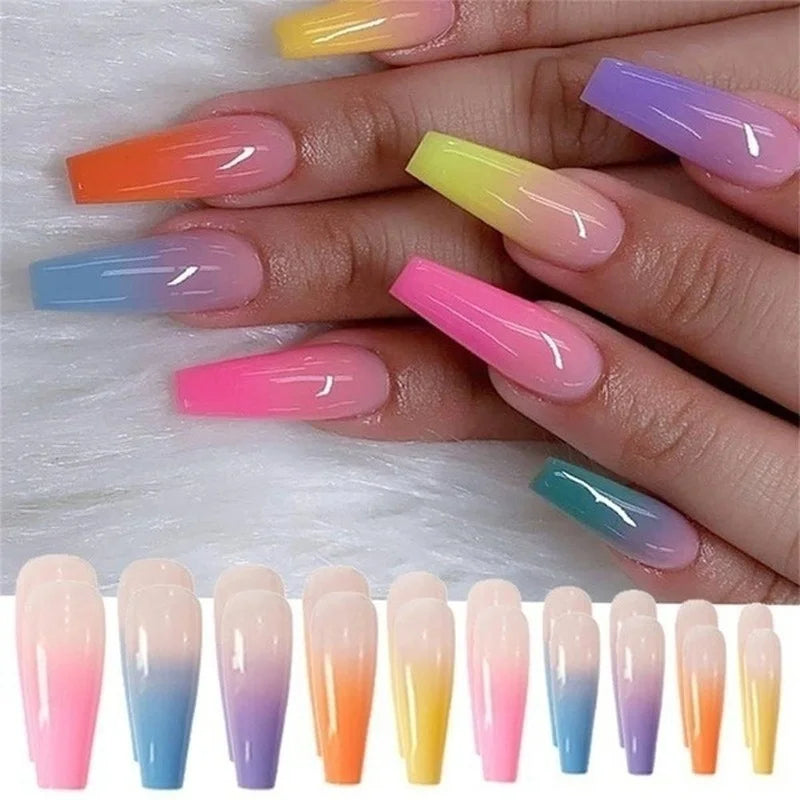24pcs/bag Artificial Long Rainbow Nails Manicure Charms