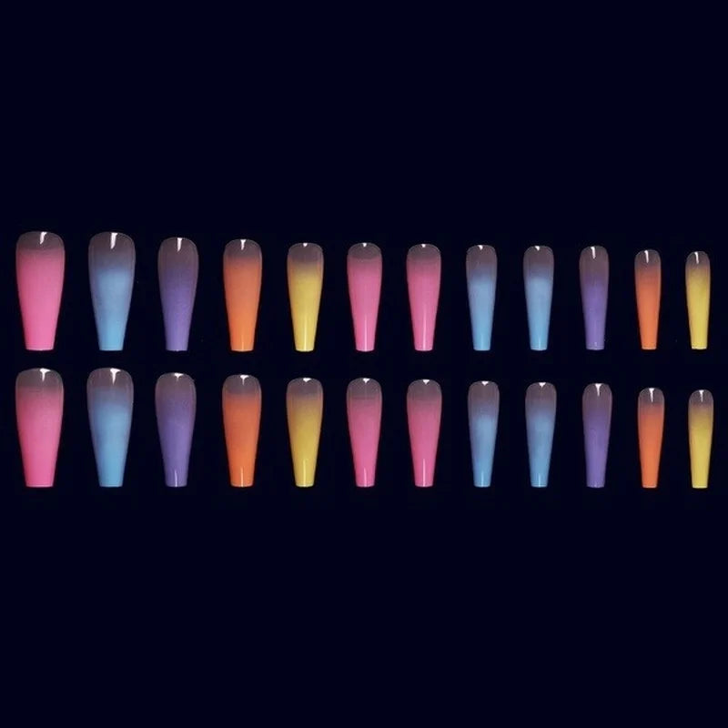 24pcs/bag Artificial Long Rainbow Nails Manicure Charms